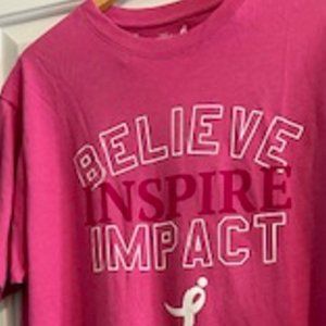 Women's T-Shirt Pink (Message: Believe Inspire Impact) Size: XL New